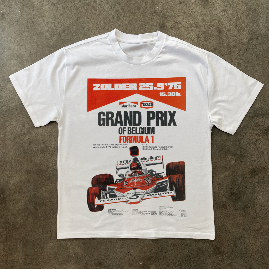1975 'BELGUIM GRAND PRIX' HEAVY WHITE T-SHIRT Hoodie, Sweatshirt | CiraTrend.com (Image 1)