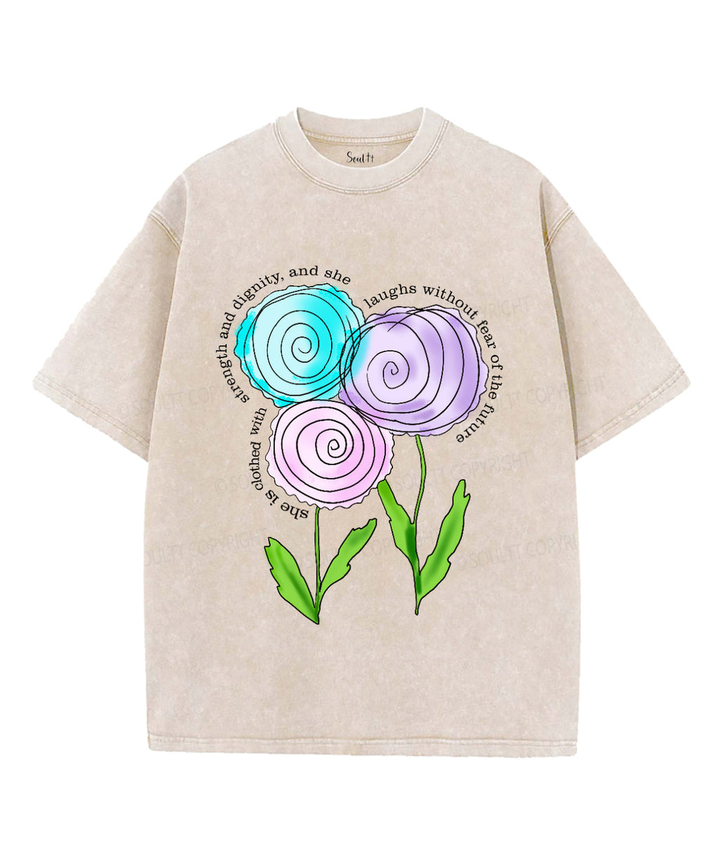 She Is Clothed With Strength And Dignity Washed Christian T-shirt Hoodie, Sweatshirt | CiraTrend.com (Image 1)