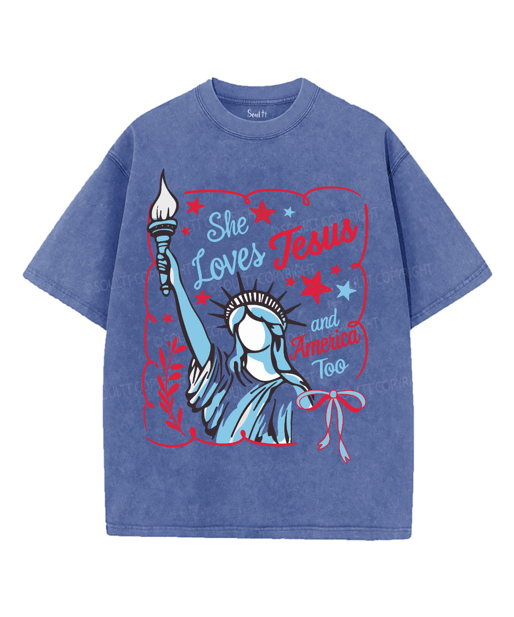 She Loves Jesus And America Unisex Washed Christian T-shirt Style002 Hoodie, Sweatshirt | CiraTrend.com (Image 3)