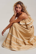 Rickrack Trim Tiered Ruffle Cotton Maxi Dress