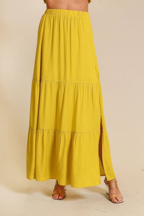 0116 Set-Boho Tiered Maxi Skirt w/ Side Slit SI-29376