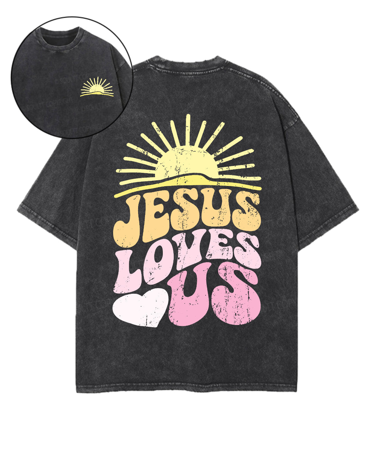 Jesus Love Us Double Sided Unisex Washed Christian T-shirt Hoodie, Sweatshirt | CiraTrend.com (Image 1)