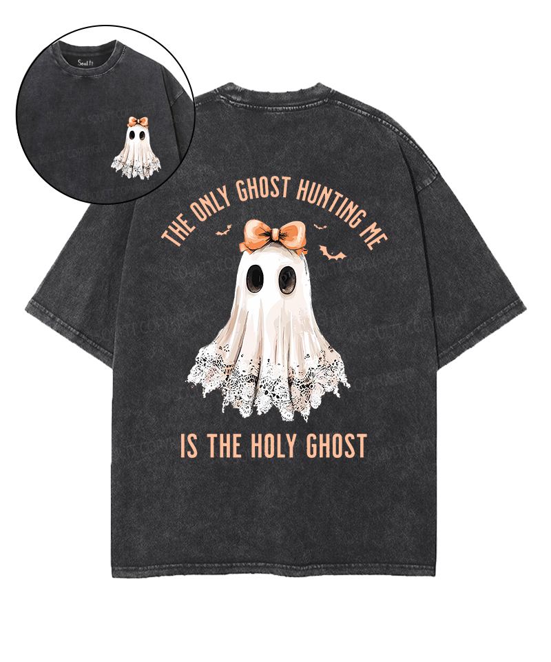 The Only Ghost Hunting Me Double Sided Unisex Washed Christian T-shirt Hoodie, Sweatshirt | CiraTrend.com (Image 1)