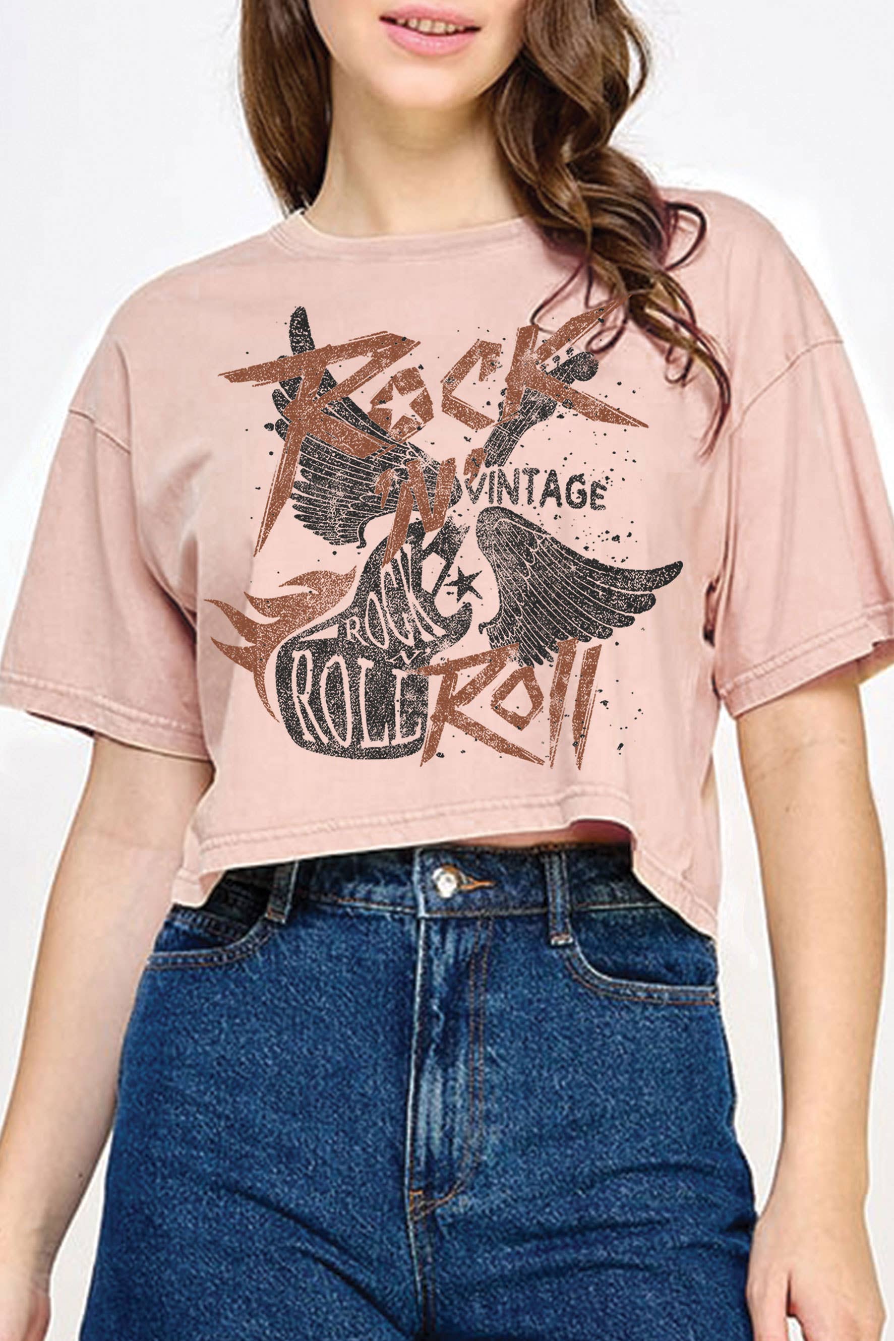 Rock and Roll Vintage Mineral Graphic Long Crop Top