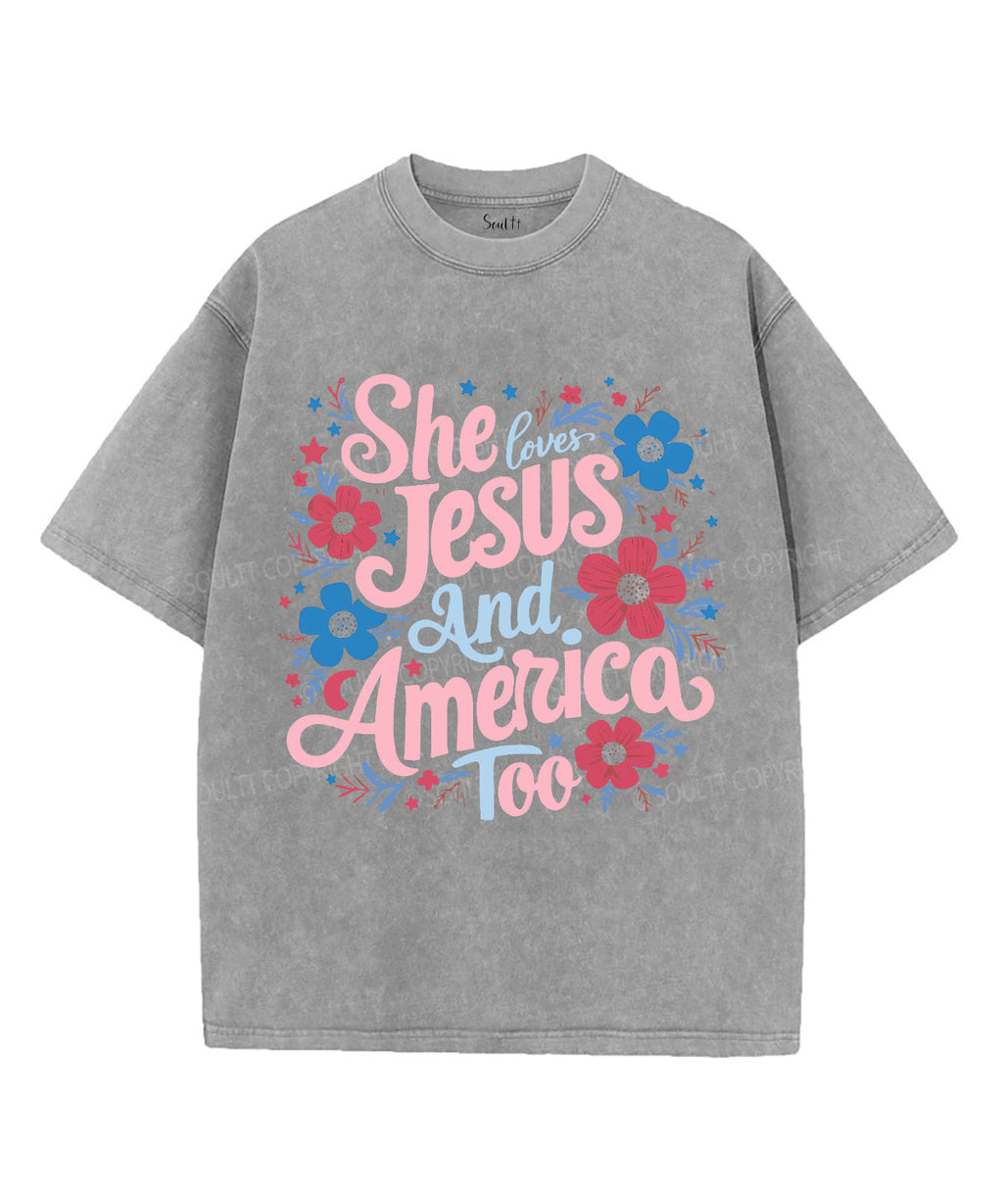 She Loves Jesus And America Unisex Washed Christian T-shirt Style006 Hoodie, Sweatshirt | CiraTrend.com (Image 3)