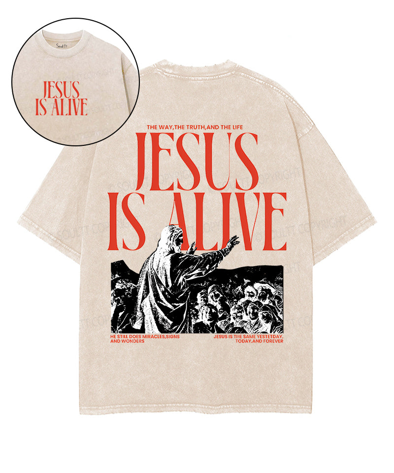 Jesus Is Alive Double Sided Unisex Washed Christian T-shirt Hoodie, Sweatshirt | CiraTrend.com (Image 1)