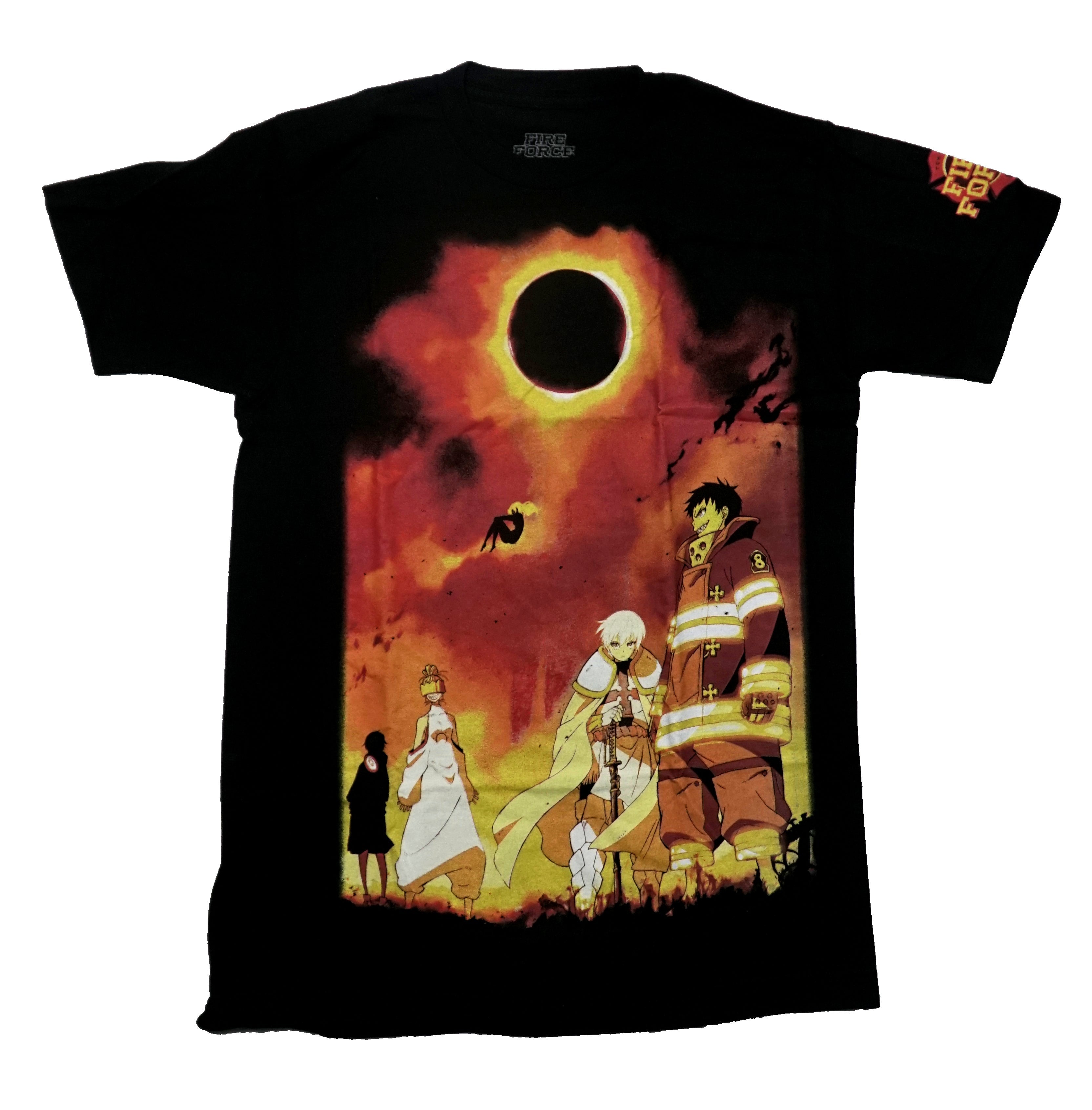 Fire Force Mens T-Shirt - Cast Standing In Large Fire Backdrop Hoodie, Sweatshirt | CiraTrend.com