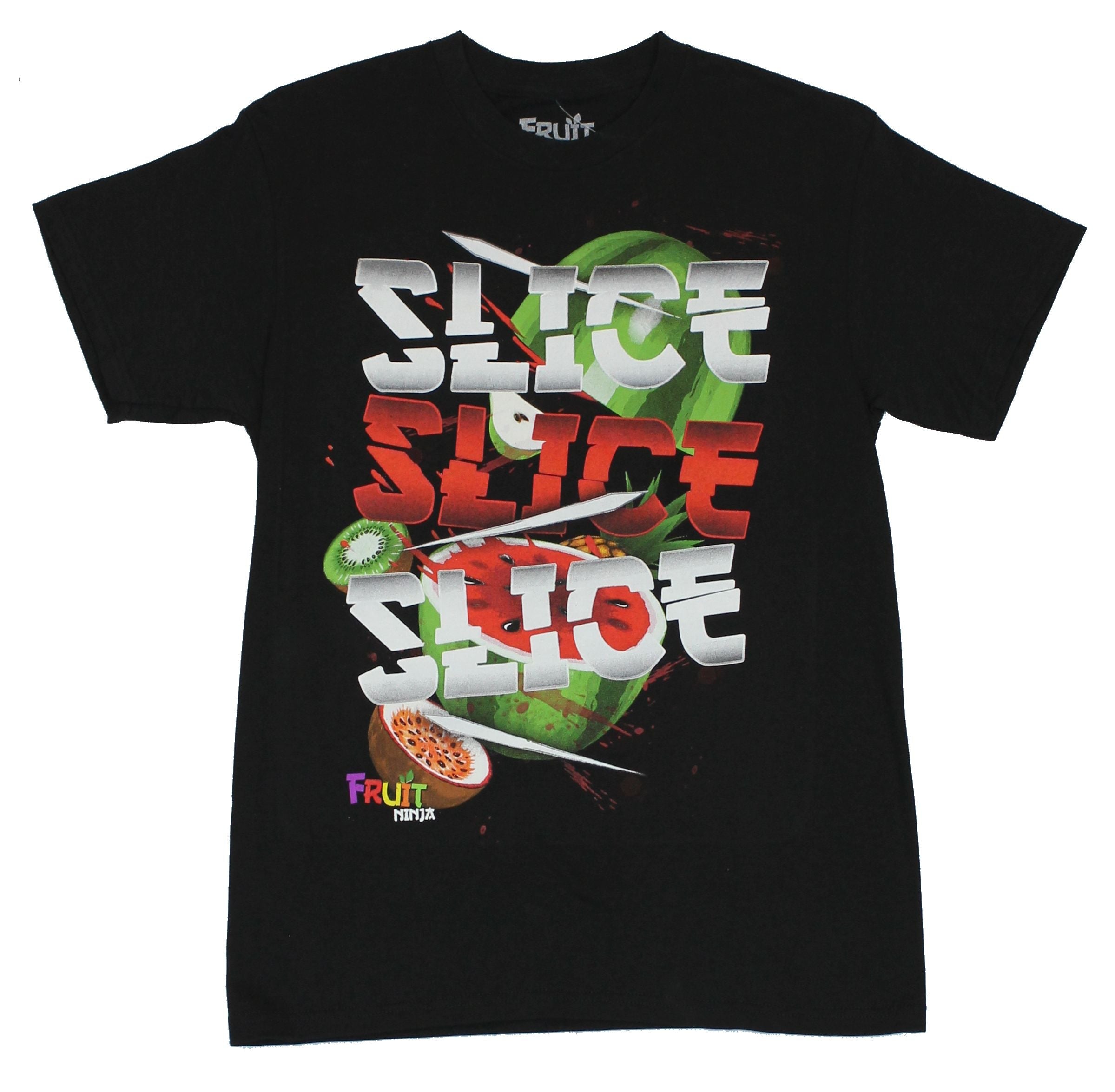 Fruit Ninja Mens T-Shirt - Slice, Slice Slice! Image on Black Hoodie, Sweatshirt | CiraTrend.com