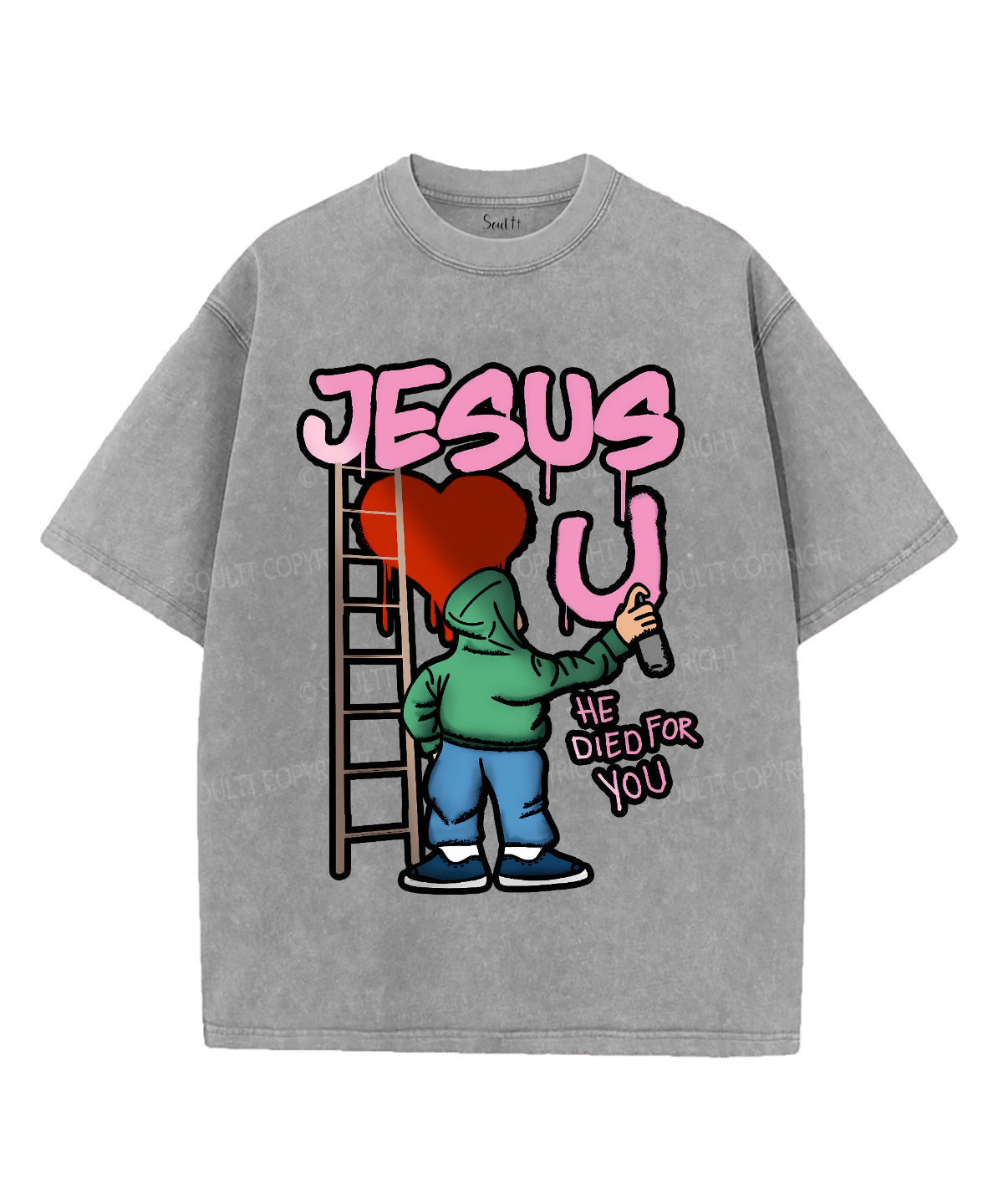 Jesus Love U Unisex Washed Christian T-shirt Hoodie, Sweatshirt | CiraTrend.com (Image 3)
