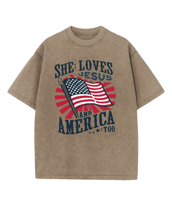 She Loves Jesus & America Washed Christian T-shirt Hoodie, Sweatshirt | CiraTrend.com (Image 5)