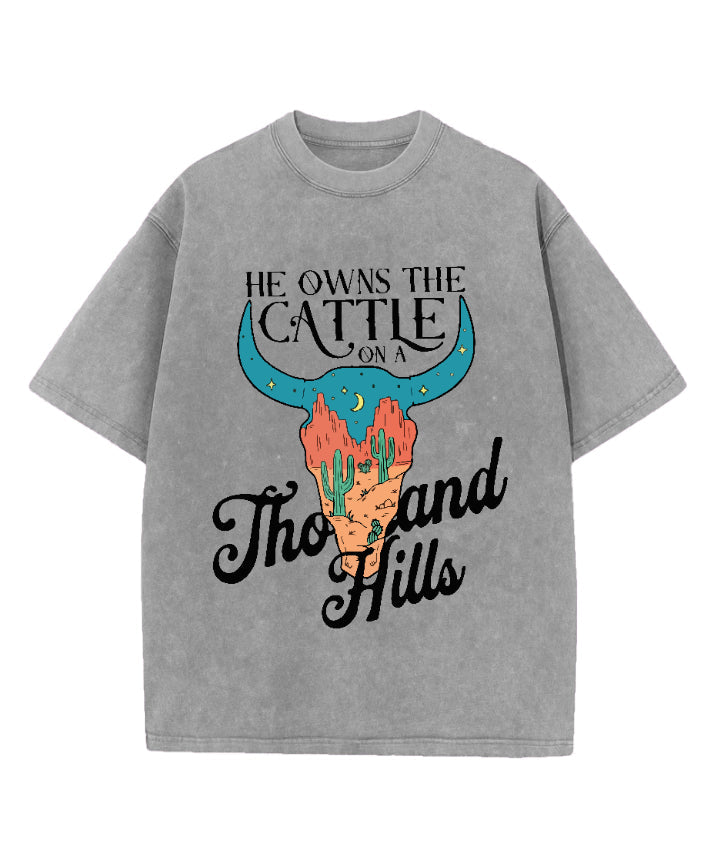 He Owns Cattle Thousand Hills Washed Christian T-Shirts, Hoodie, Sweatshirt