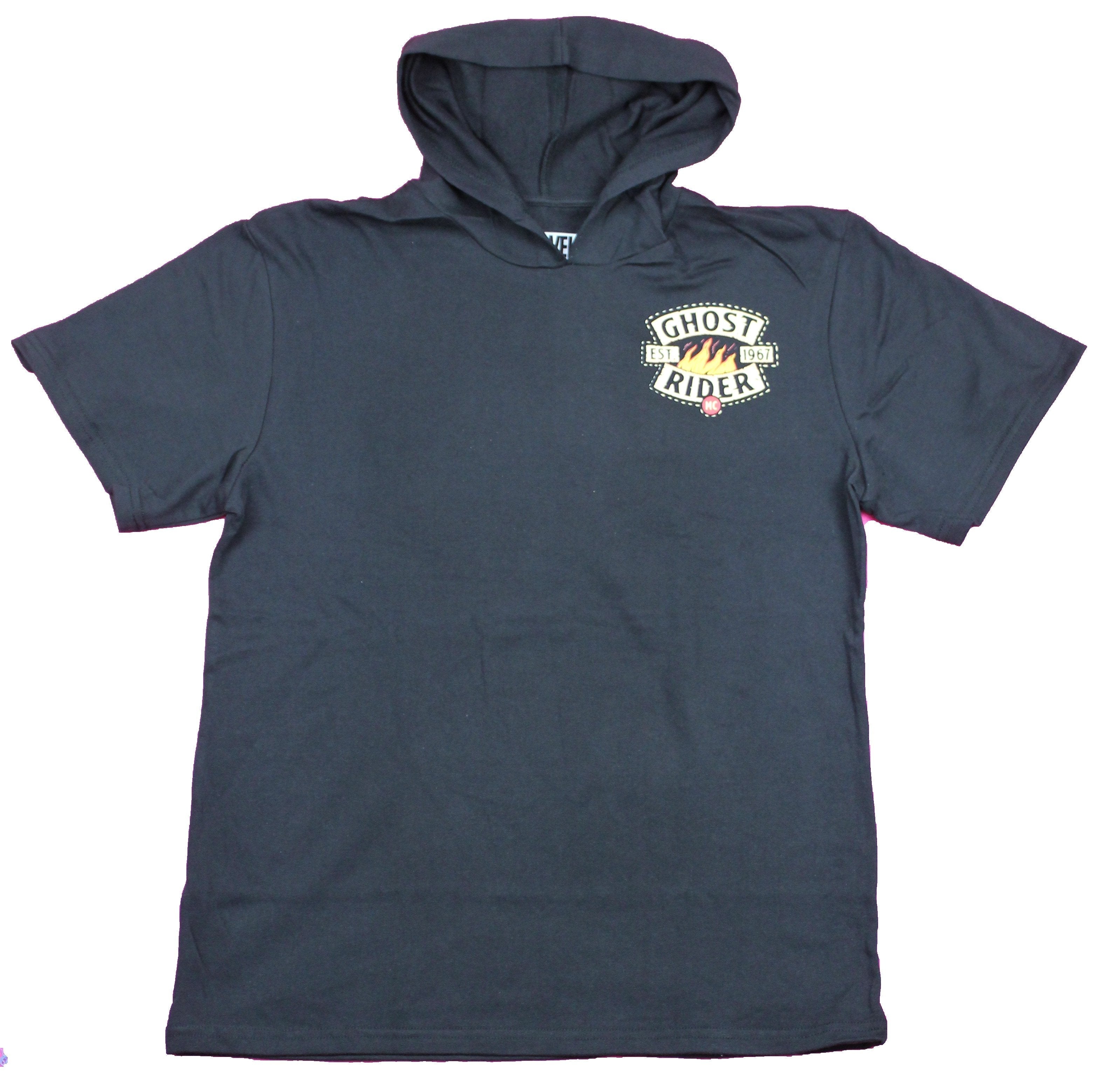 Ghost Rider Hoodie Mens T-Shirt - Lapel Logo Artful Flaming Ride Back Sweatshirt | CiraTrend.com