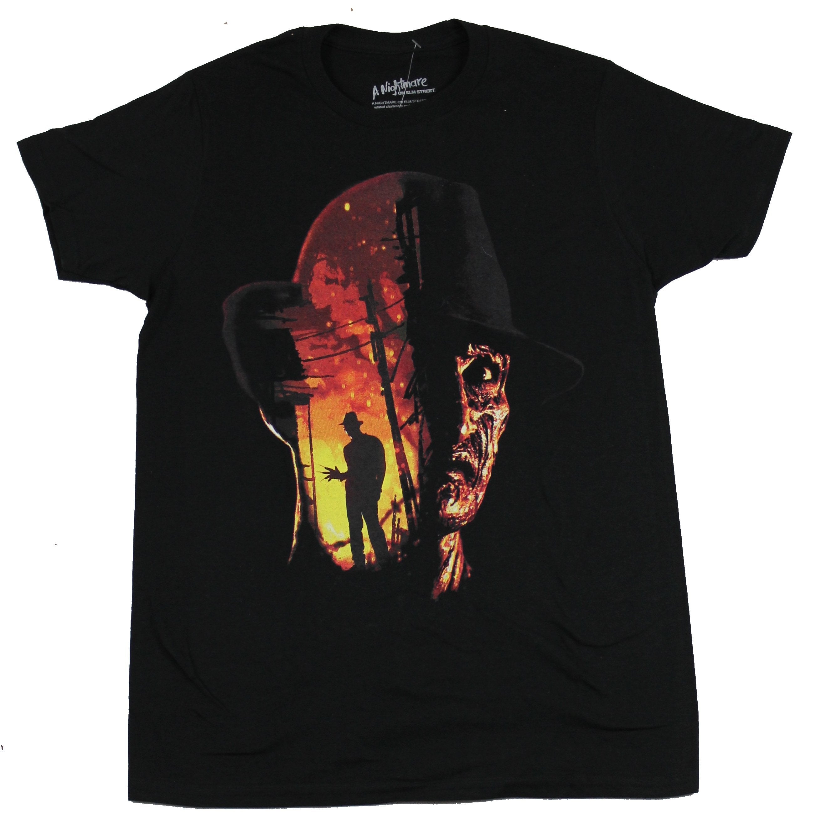 Nightmare On Elm Street  Mens T-Shirt - Freddy Silhouette and Fiery Face Hoodie, Sweatshirt | CiraTrend.com