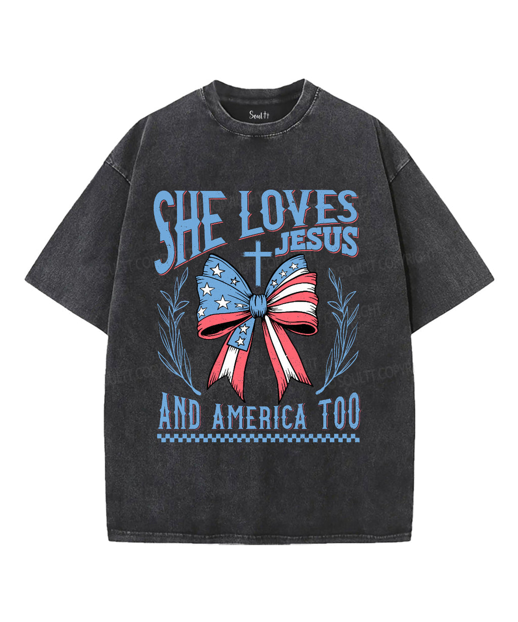 She Loves Jesus Unisex Washed Christian T-shirt Hoodie, Sweatshirt | CiraTrend.com (Image 1)