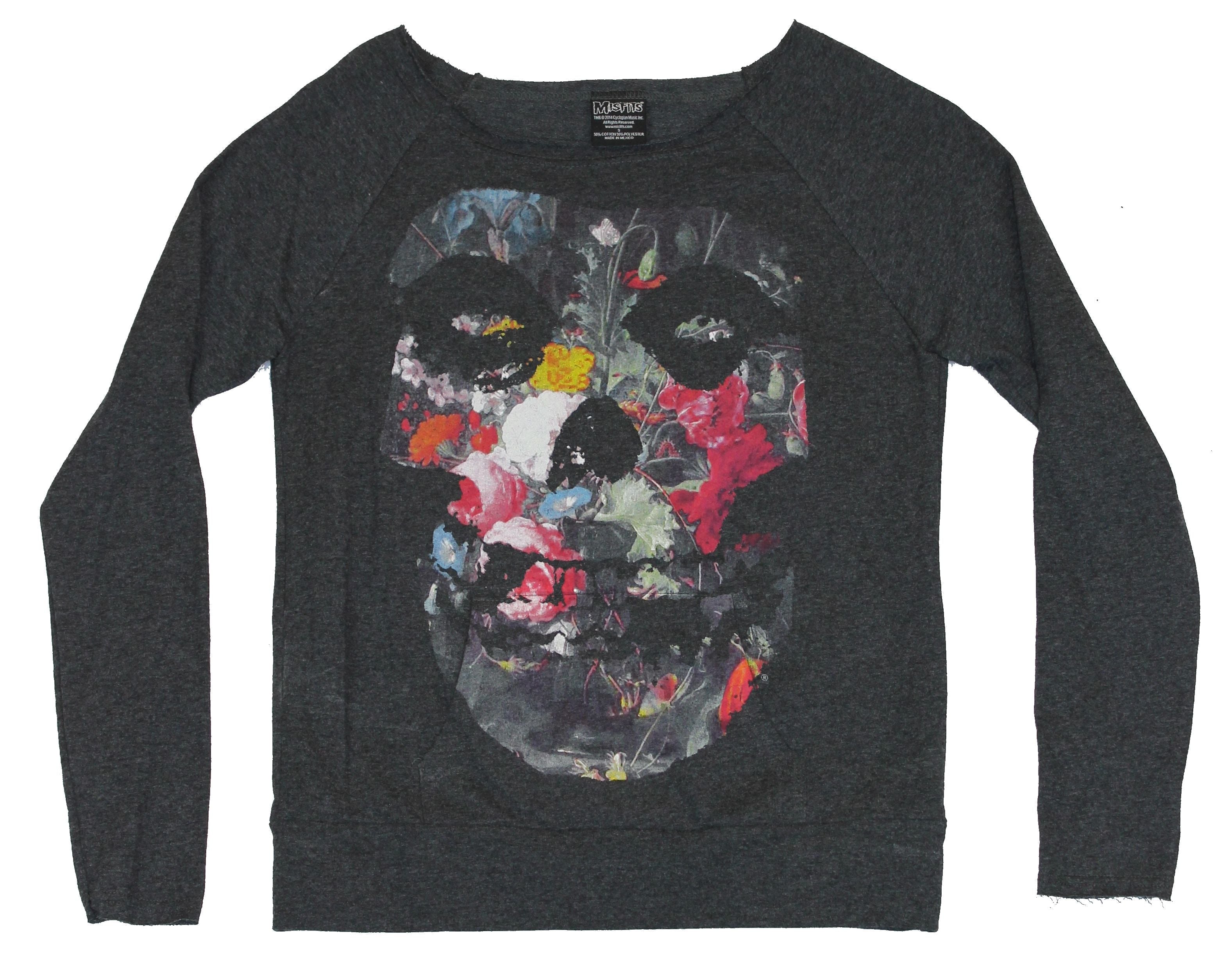 The Misfits Girls Juniors Light Sweatshirt - Floral Filled Classic Fiend Skull T-Shirts, Hoodie | CiraTrend.com