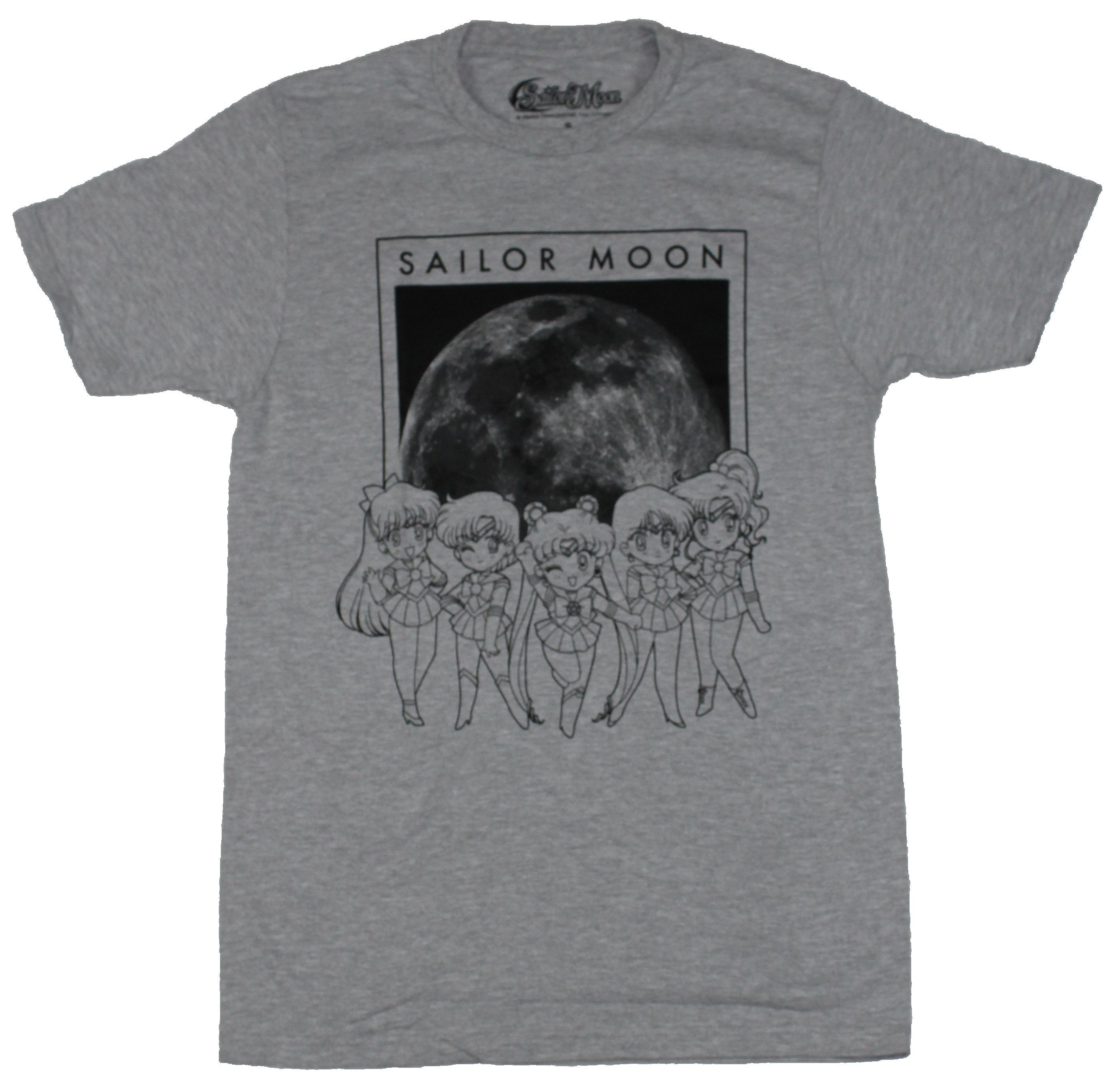 Sailor Moon Mens T-Shirt - Standing Chibi Sailor Group Under Moon Image Hoodie, Sweatshirt | CiraTrend.com