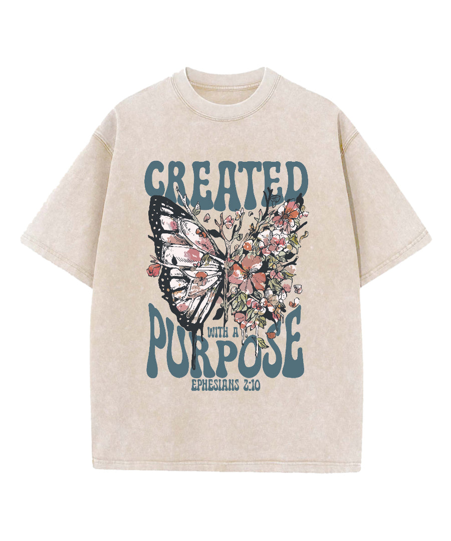 Created With A Purpose Washed Christian T-shirt Hoodie, Sweatshirt | CiraTrend.com (Image 1)