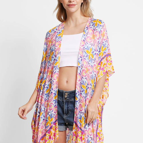 Abstract Print Summer Kimono Cover-Up