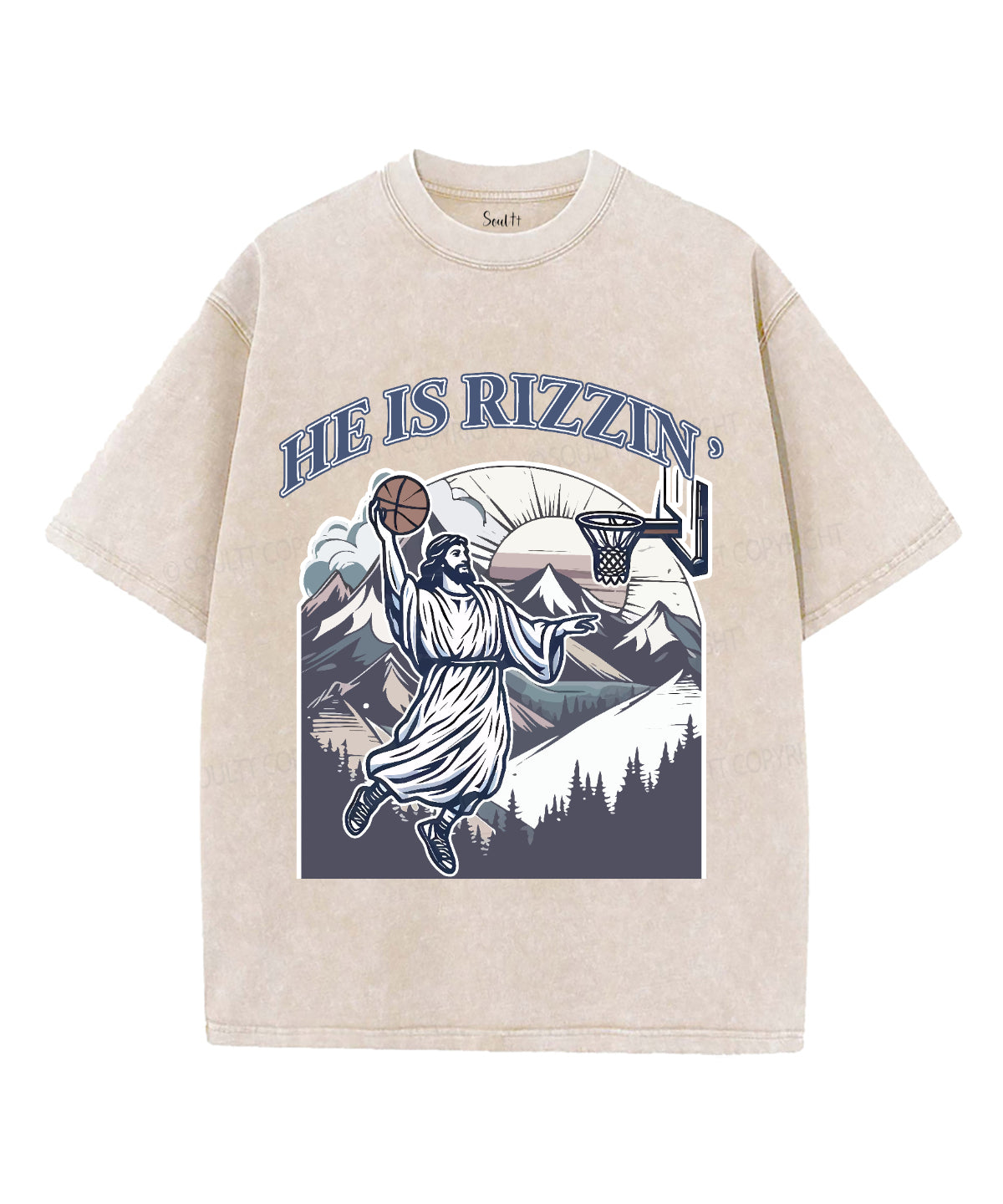 He Is Rizzin' Unisex Washed Christian T-shirt Hoodie, Sweatshirt | CiraTrend.com (Image 1)