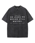 He Leads Me Unisex Washed Christian T-shirt Hoodie, Sweatshirt | CiraTrend.com (Image 1)
