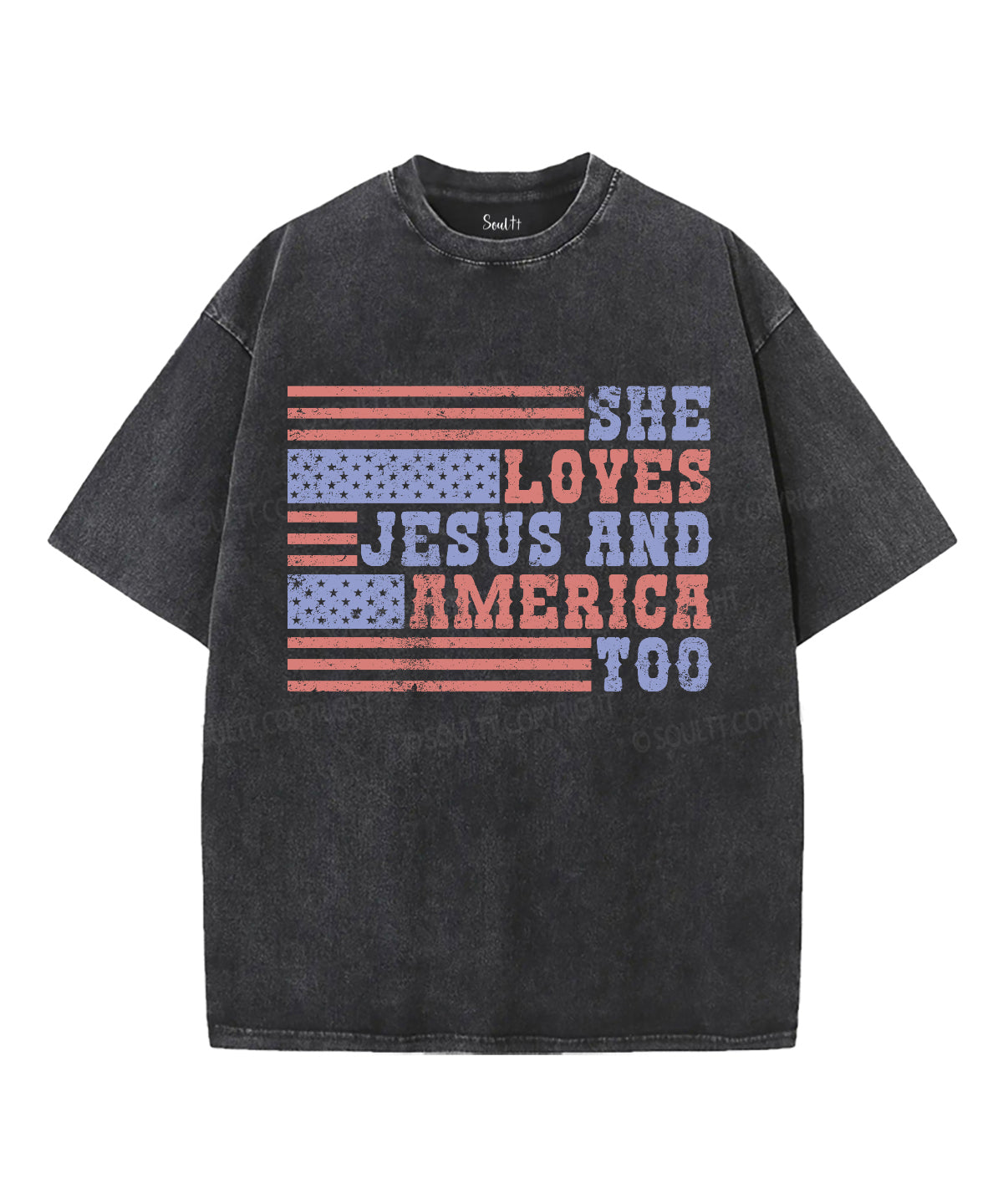 She Loves Jesus And America Unisex Washed Christian T-shirt Hoodie, Sweatshirt | CiraTrend.com (Image 2)