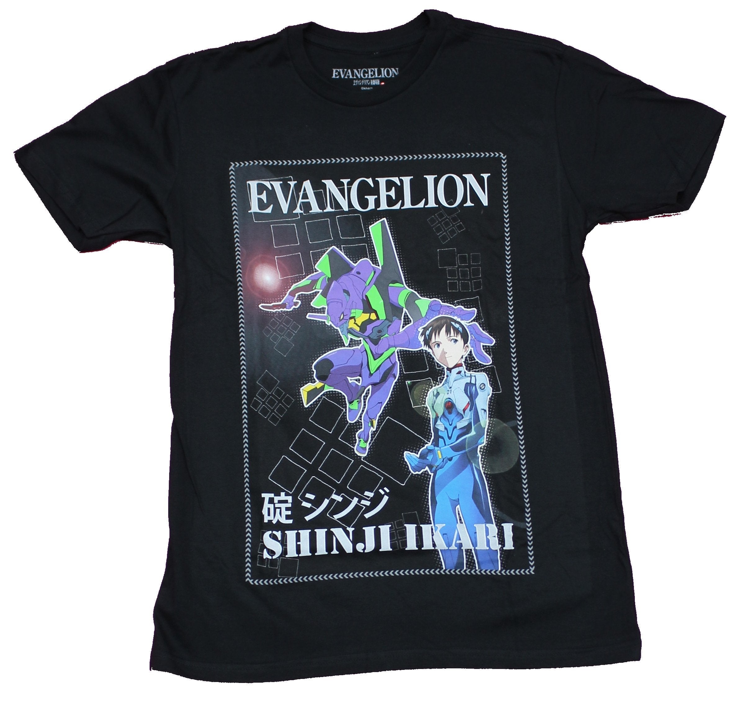 Evangelion Mens  T-Shirt - Shinji Ikari Boxed With Mech Image Hoodie, Sweatshirt | CiraTrend.com