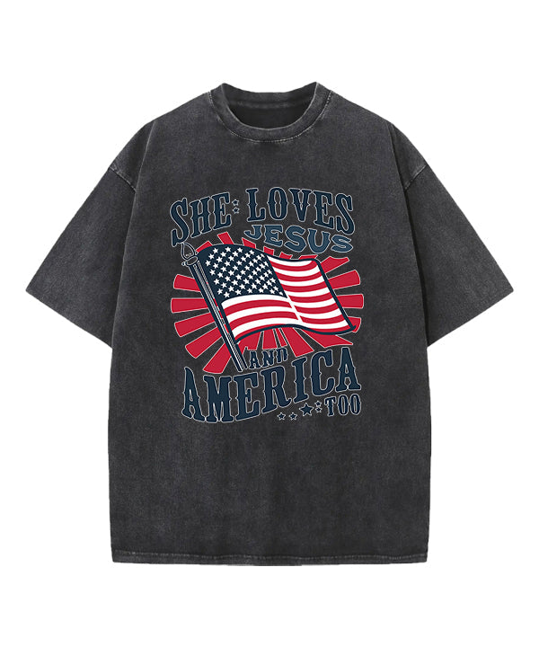 She Loves Jesus & America Washed Christian T-shirt Hoodie, Sweatshirt | CiraTrend.com (Image 2)