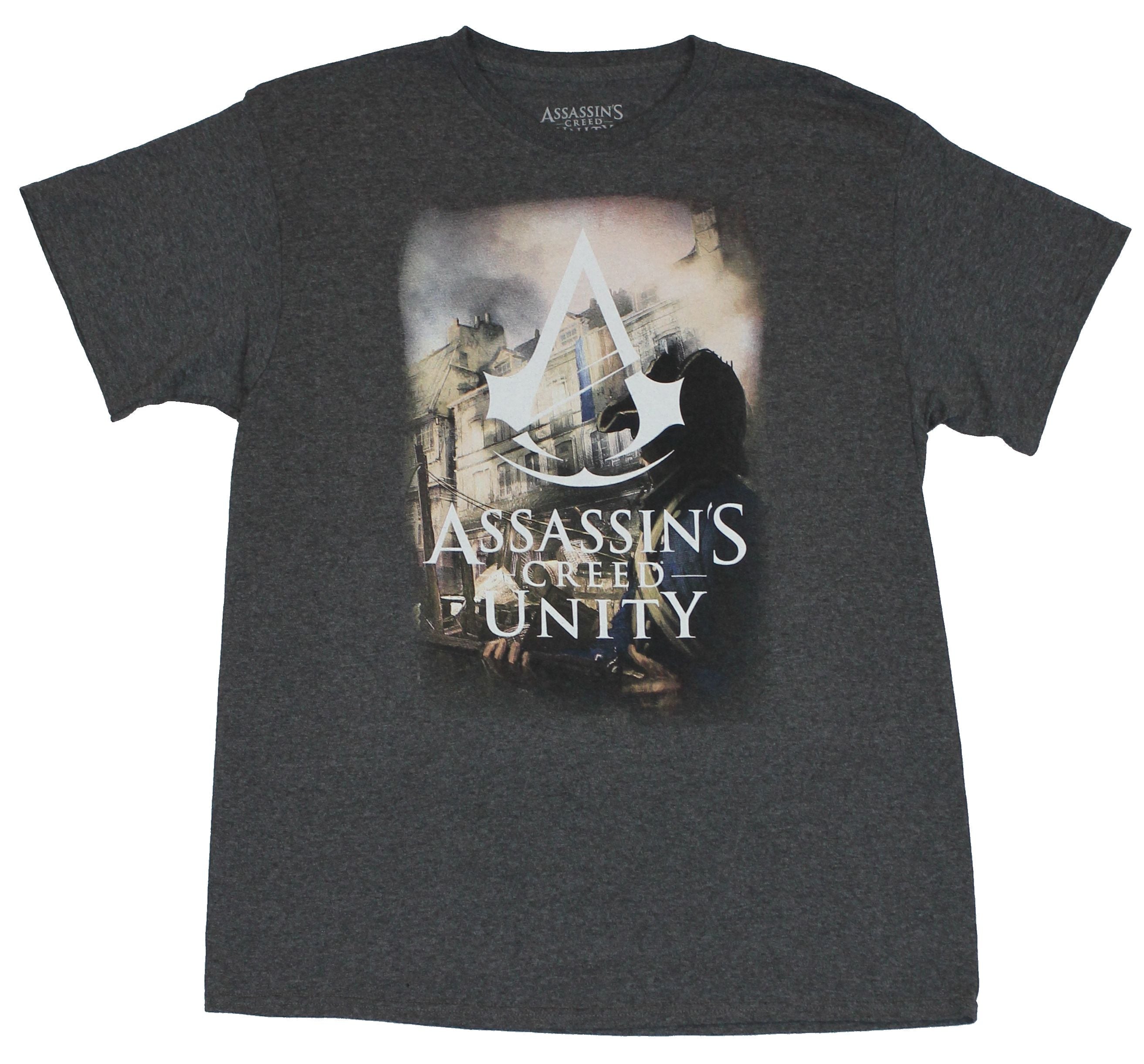 Assassin's Creed Mens T-Shirt - Unity Logo Over Building Image Hoodie, Sweatshirt | CiraTrend.com
