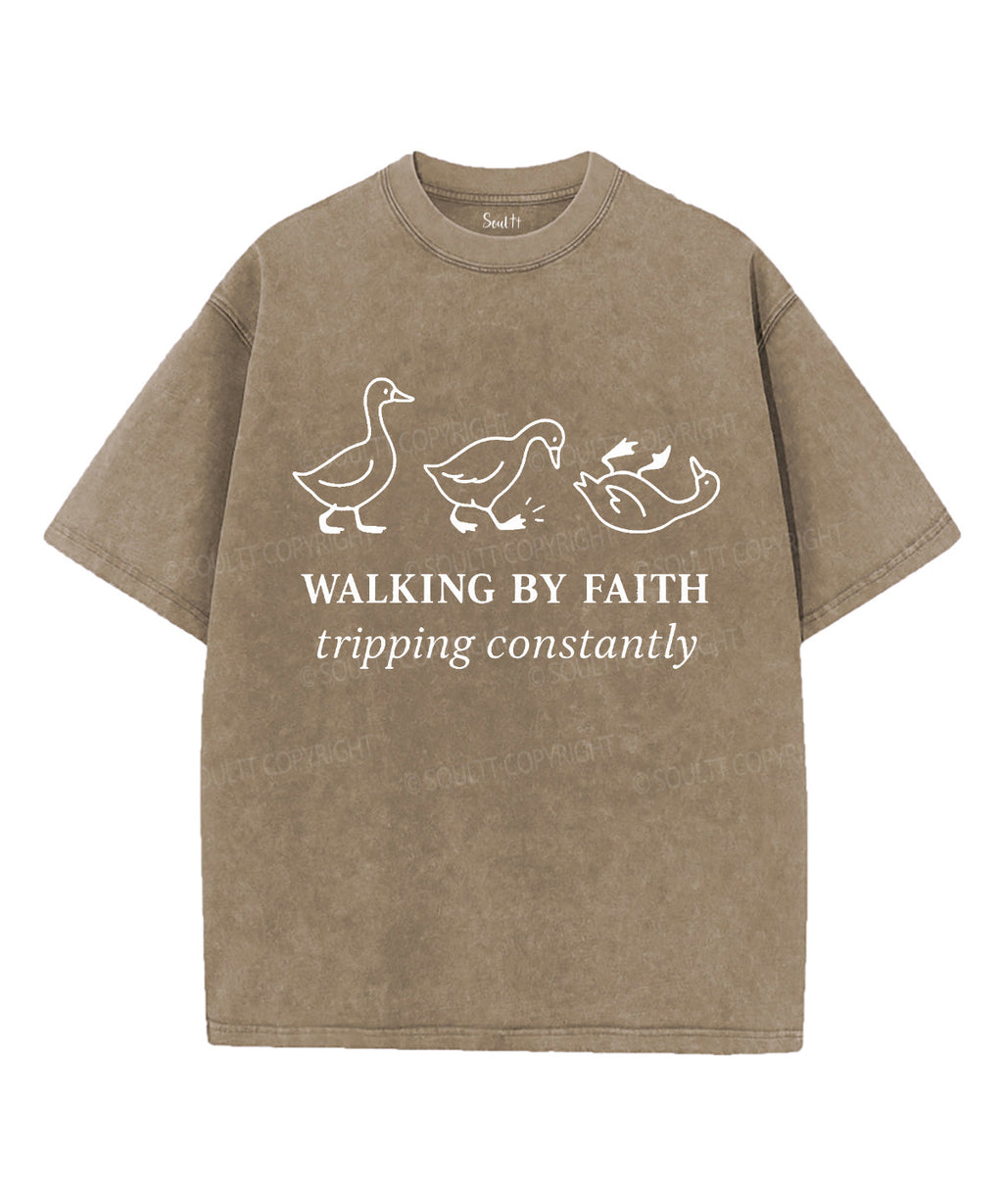 Walking By Faith Unisex Washed Christian T-shirt Hoodie, Sweatshirt | CiraTrend.com (Image 1)