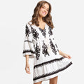 Boho Pattern Print Drawstring Summer Mini Dress