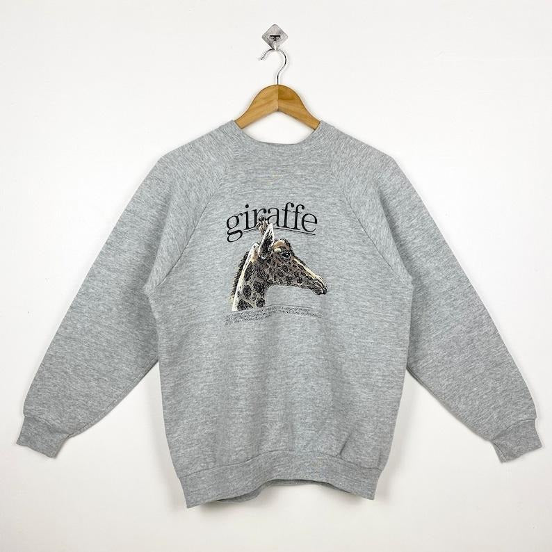 90s Wildlife Giraffe Crewneck Sweatshirt Print Logo