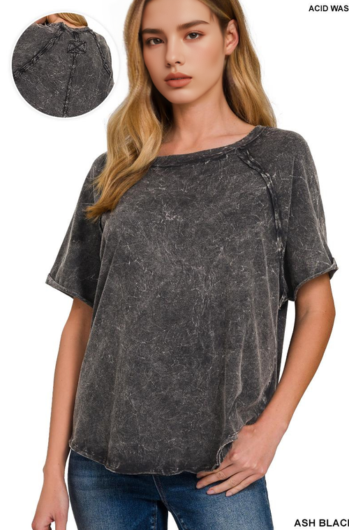 .Washed Cotton Top w/ Back Patch