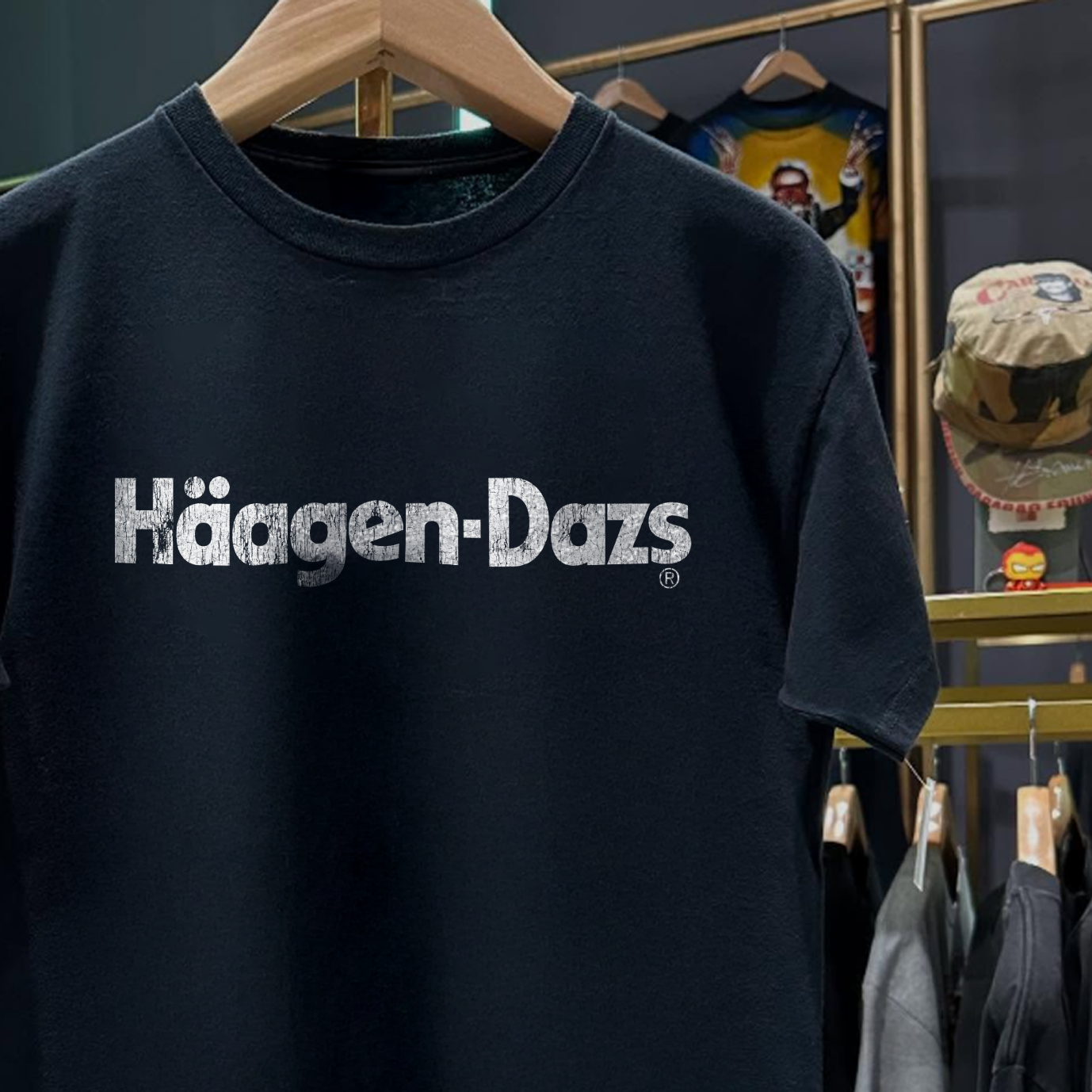 90s HAAGEN-DAZS ULTRA RARE WASHED BLACK T-SHIRT