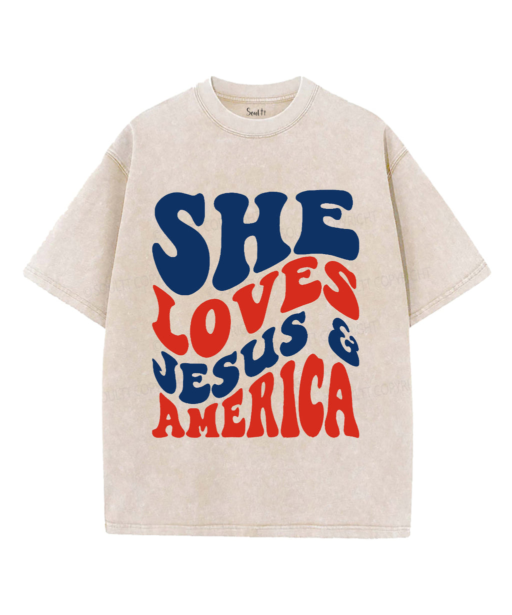 She Loves Jesus And America Unisex Washed Christian T-shirt Style003 Hoodie, Sweatshirt | CiraTrend.com (Image 4)