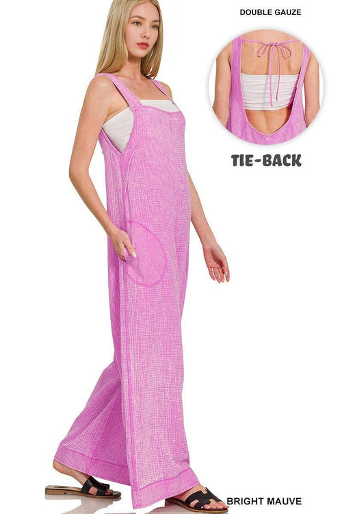 0225 Tie-Back Double Gauze Washed Wide Leg Overalls SI-27850