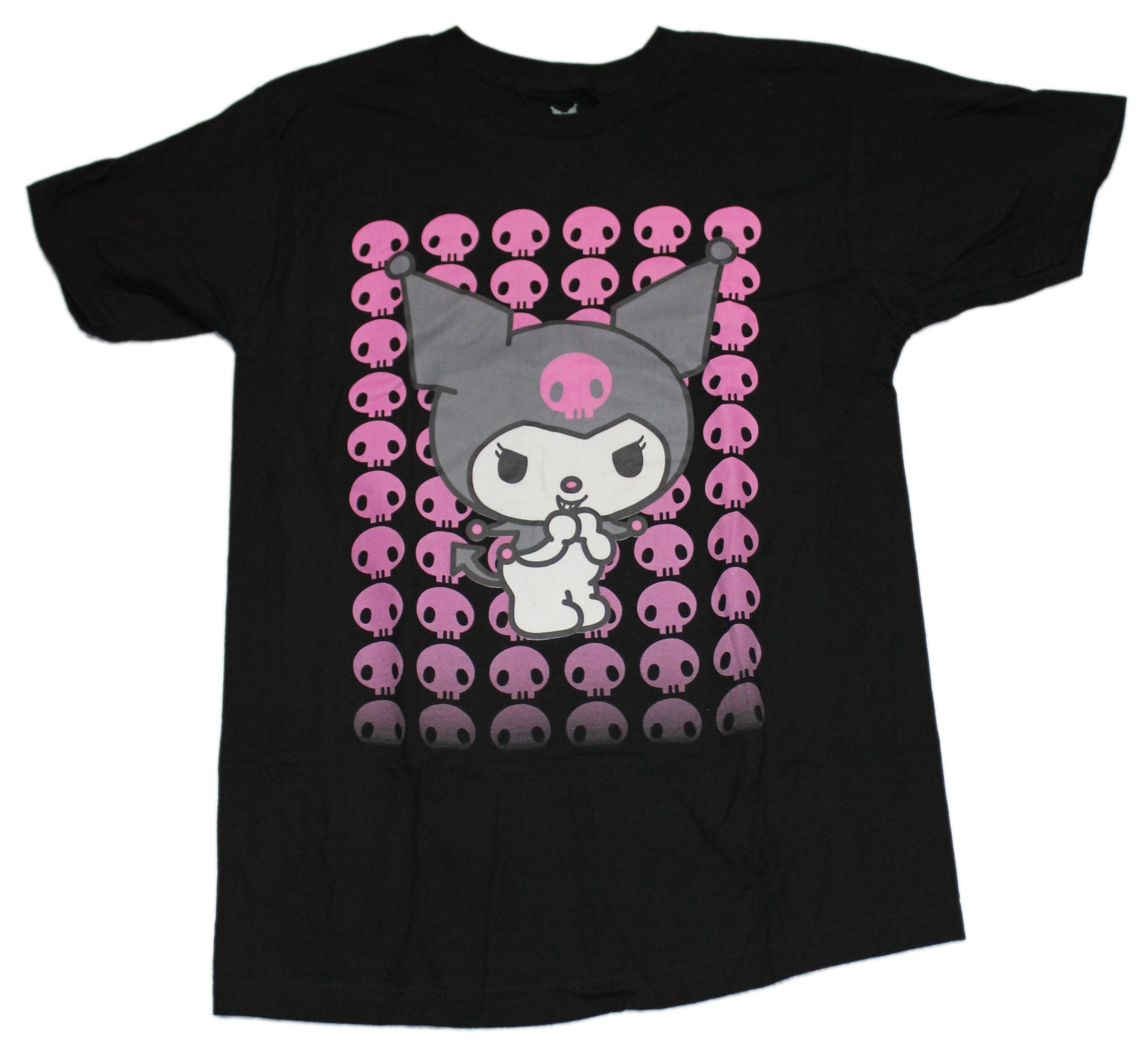 Kuromi Mens T-Shirt - Smiling Over a Pink Skull Field Hoodie, Sweatshirt | CiraTrend.com