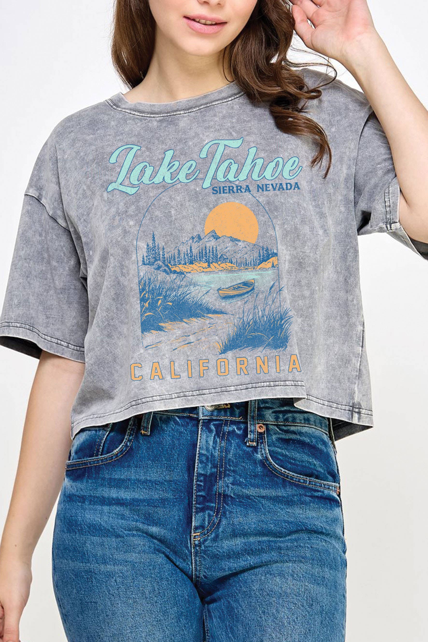 Lake Tahoe Boat Mineral Graphic Long Crop Top