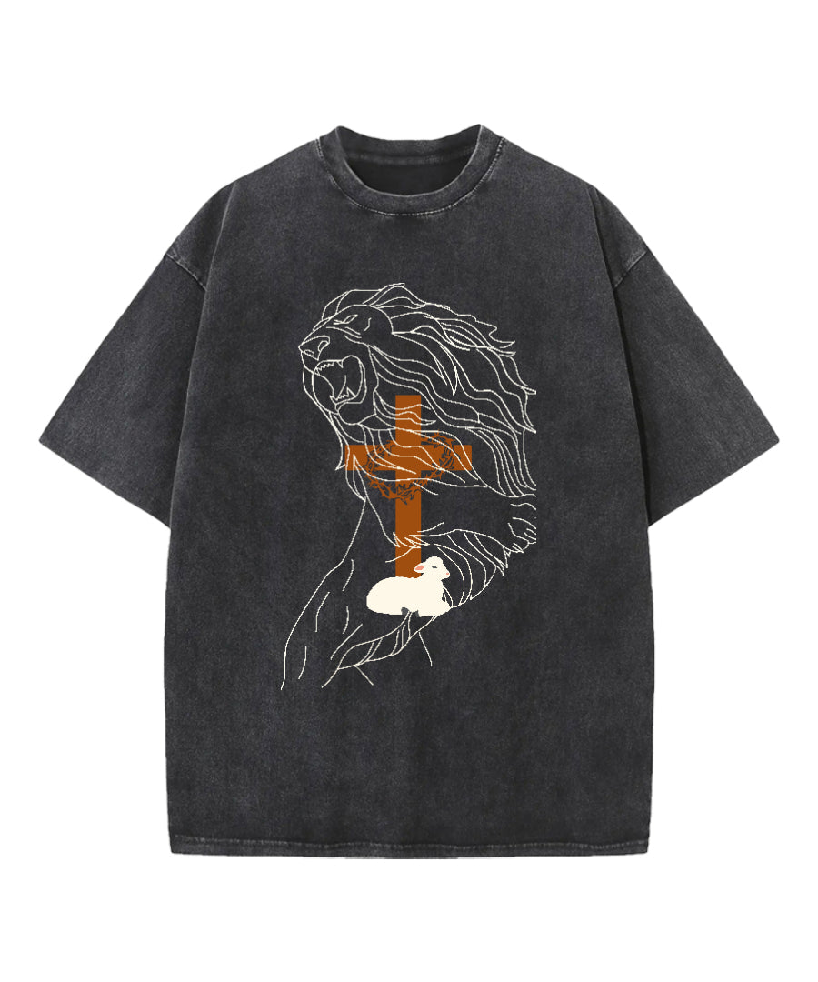The Lion And The Cross Washed Christian T-shirt Hoodie, Sweatshirt | CiraTrend.com (Image 3)
