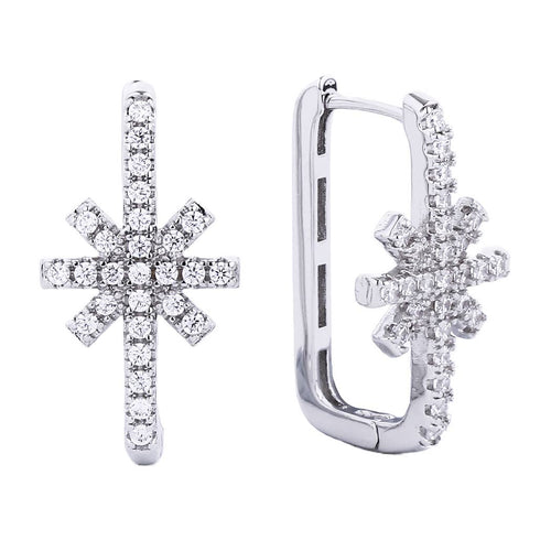14K Gold-Dipped Cz Snowflake Design Huggie Earring