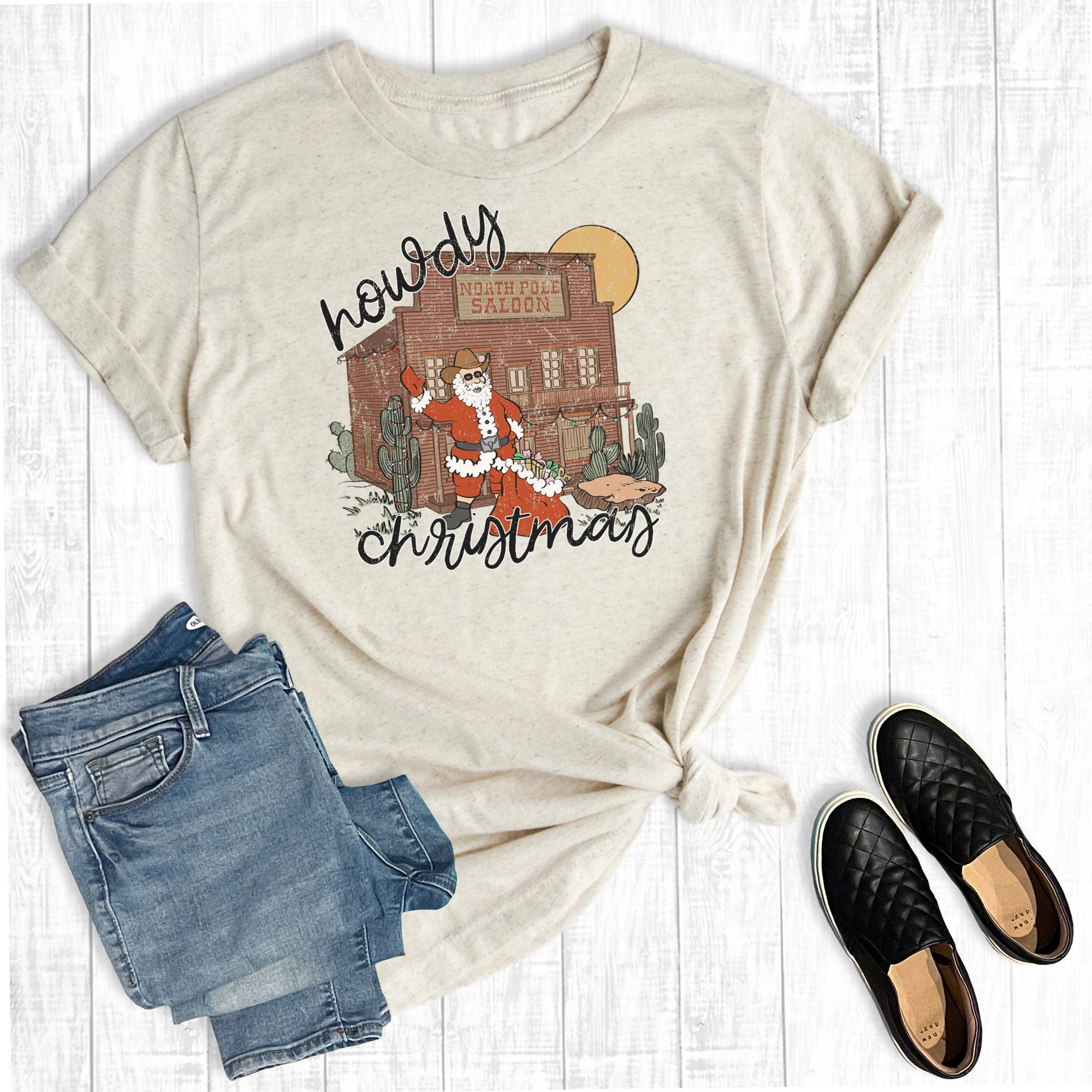 Western Howdy Christmas Santa Graphic Tee