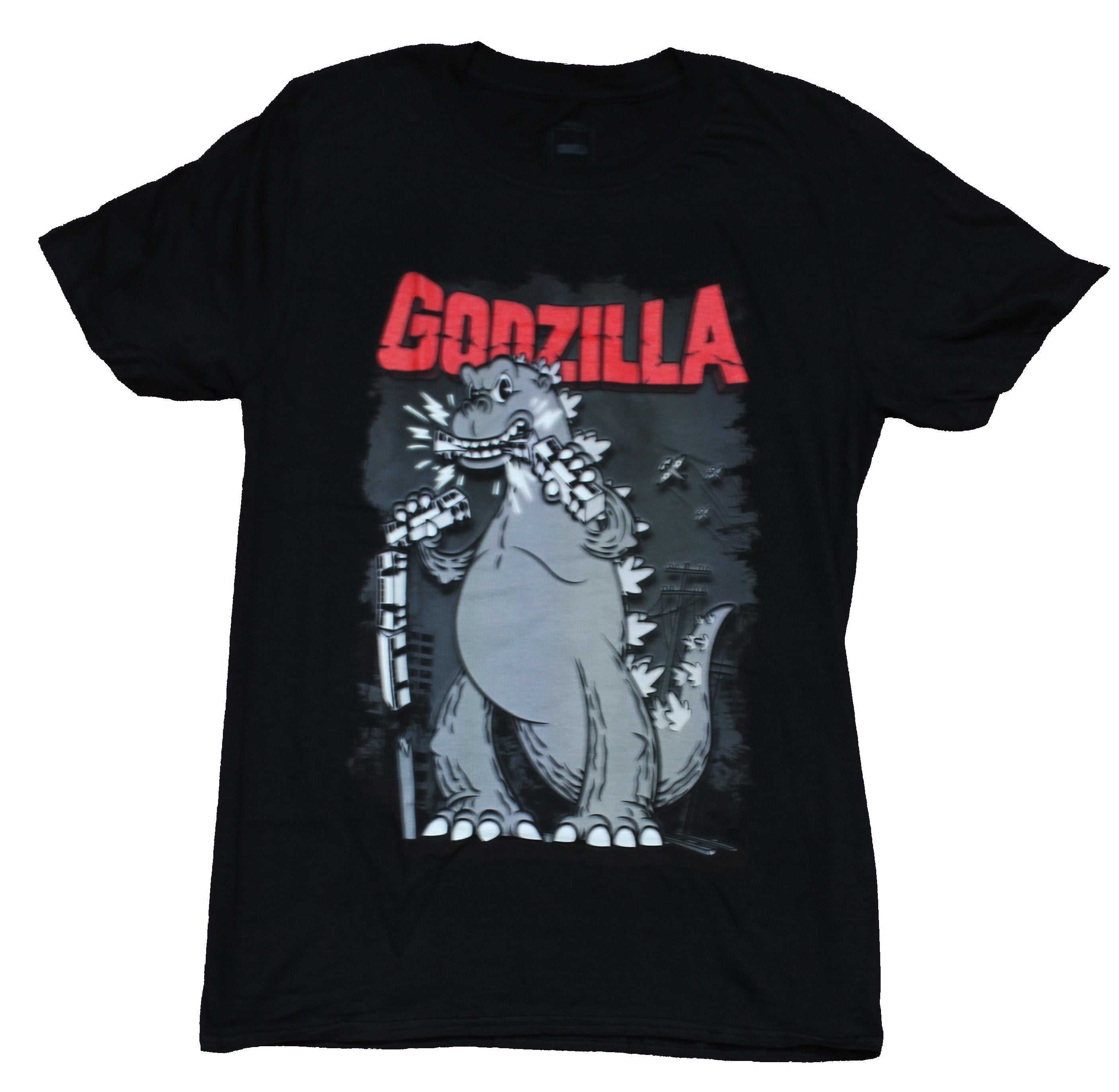 Godzilla Mens T-Shirt - Cartoon Godzilla Munching A Train Hoodie, Sweatshirt | CiraTrend.com