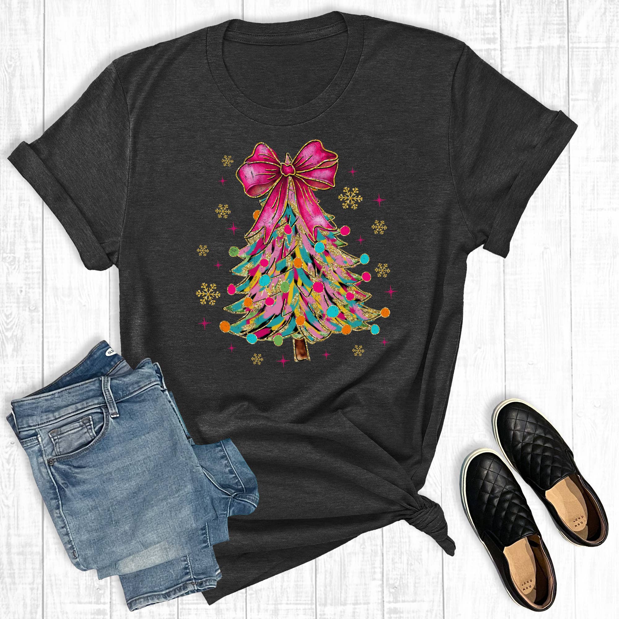 Retro Colorful Christmas Tree Graphic Tee