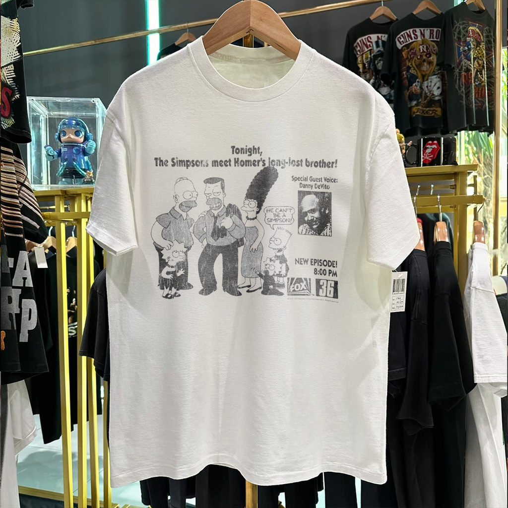 90s 'HOMER MEETS LONG LOST BROTHER' TV GUIDE RARE WASHED WHITE T-SHIRT