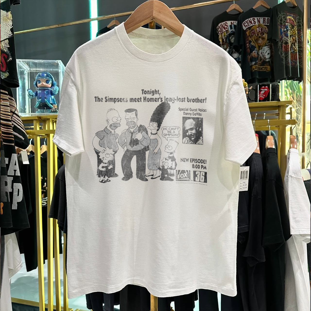 90s 'HOMER MEETS LONG LOST BROTHER' TV GUIDE RARE WASHED WHITE T-SHIRT