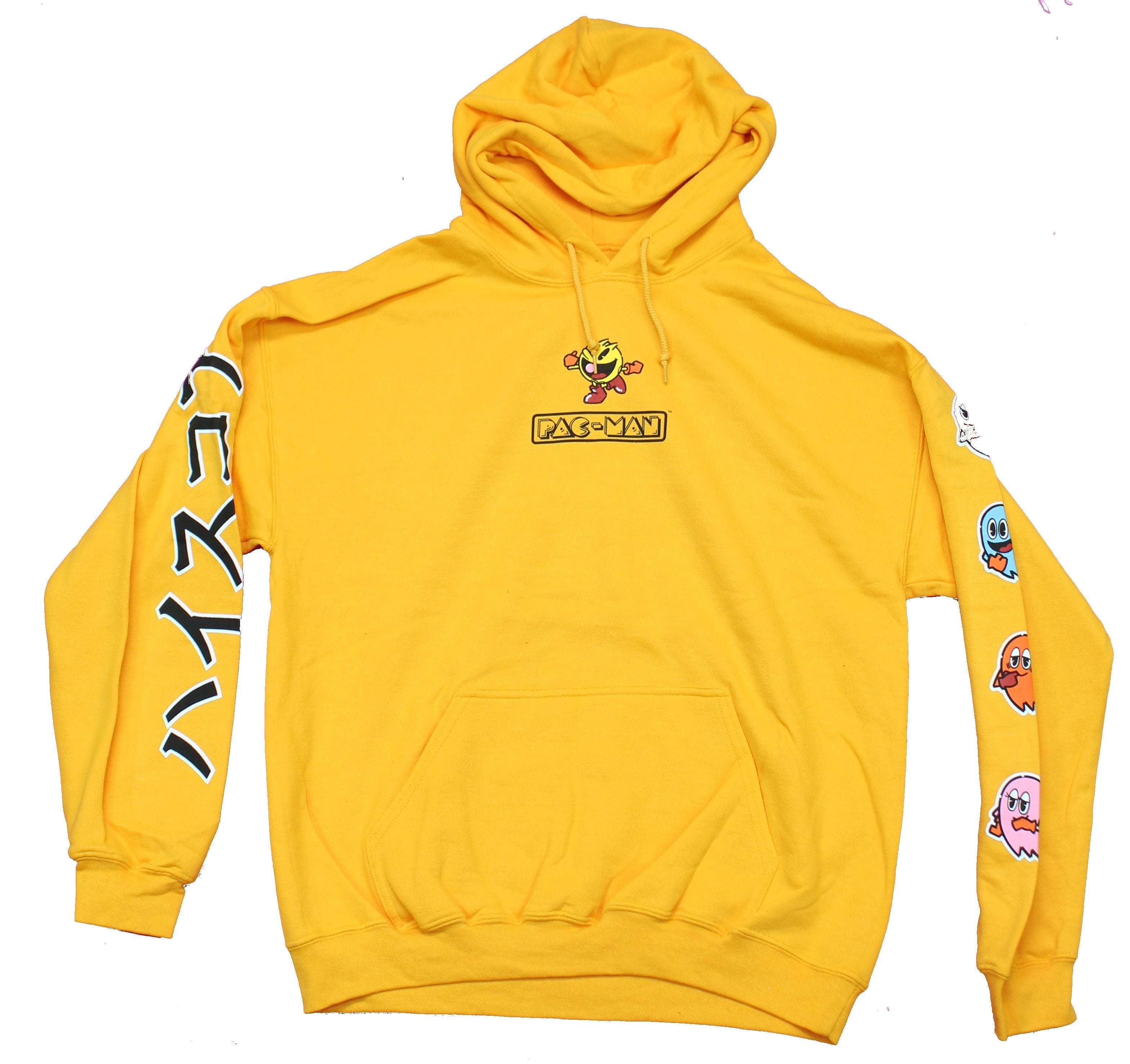 Pac-Man Mens Hoodie -  Pac-Man Logo Ghost Kanji Sleeves T-Shirts, Sweatshirt | CiraTrend.com