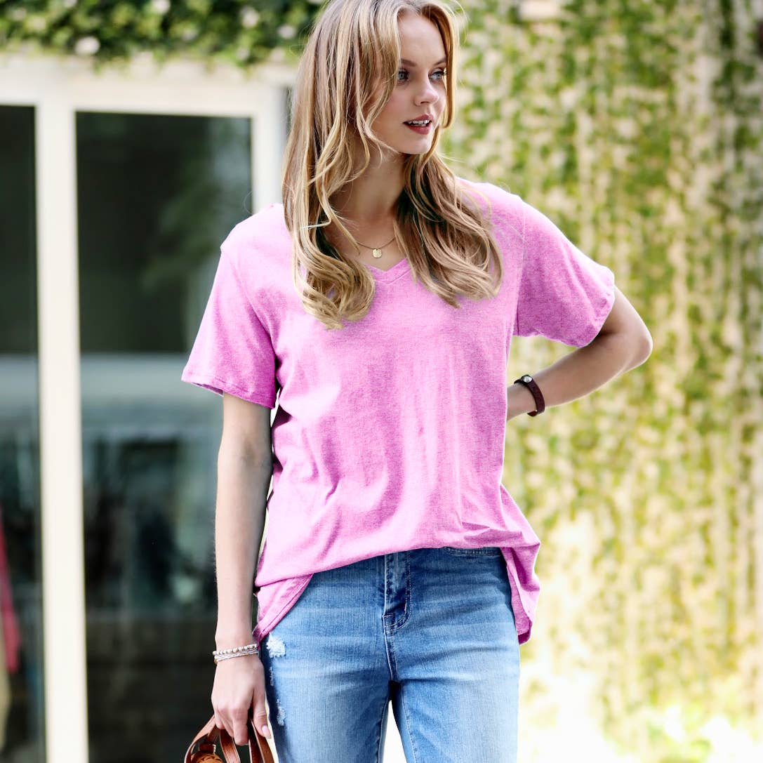 `.Cotton Short Sleeve Boyfriend  V Neck Tee