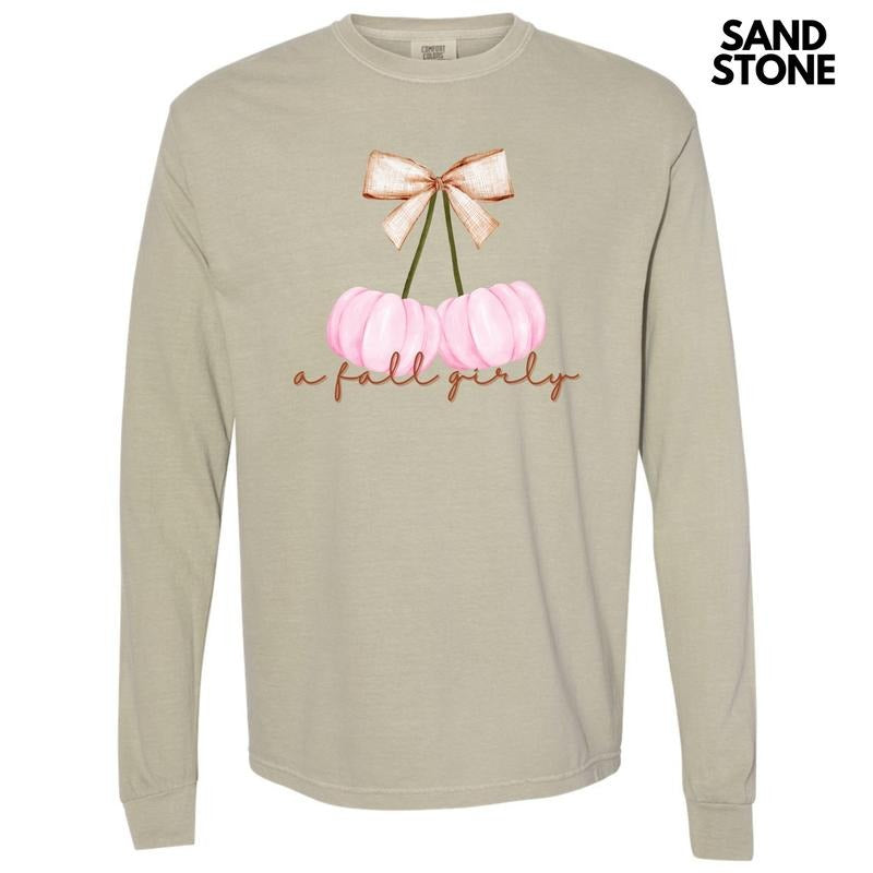 A Fall Girly Pumpkins Long Sleeve Comfort Colors T-Shirt 'NLB'