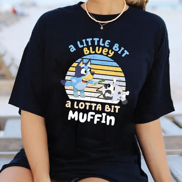 A Little Bit Bluey A Lotta Bit Muffin T-Shirt, Trendy Bluey, Trendy Dog And Friends T-shirt, Bluey Trending Shirt, Muffin T-Shirt,