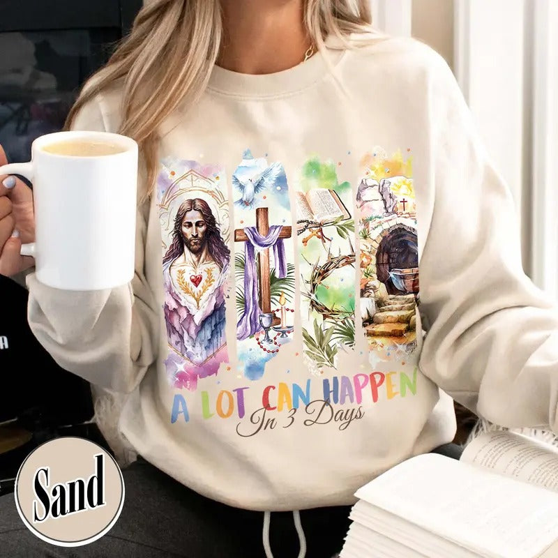 A Lot Can Happen in 3 Days Sweatshirt,Retro Christian Easter Sweatshirt,Jesus Has Risen Sweatshirt,Christian Easter Sweatshirt,Jesus Sweatshirt,Religious Easter Gift