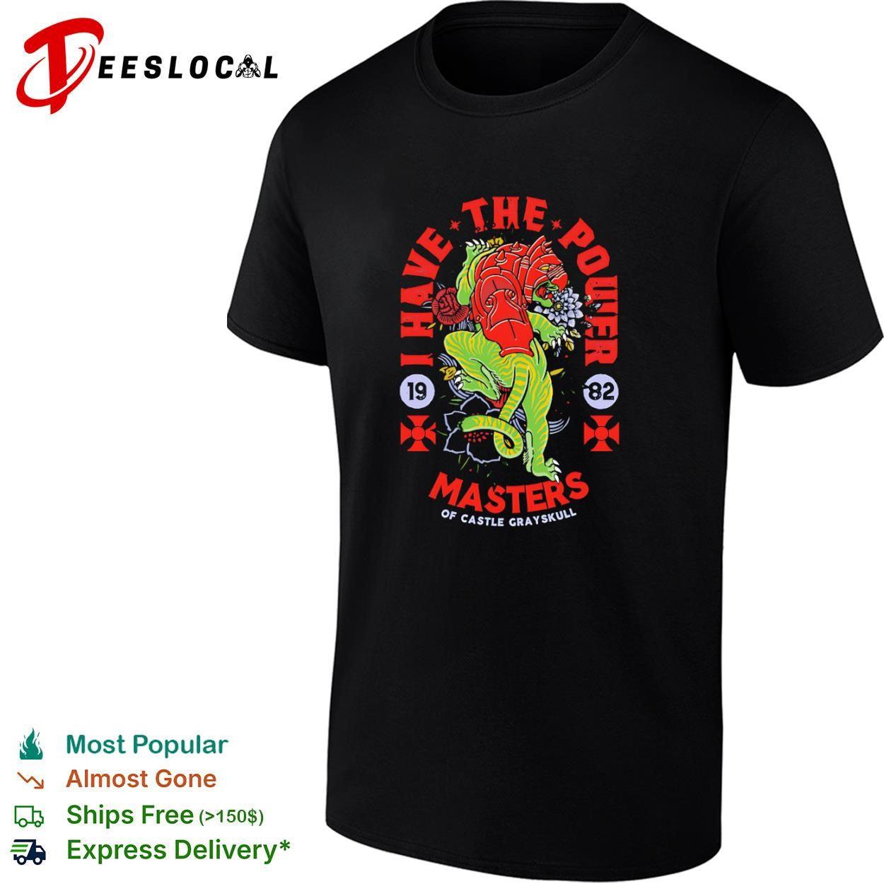 A tattoo style Battle Cat Masters of Castle Grayskull 1982 shirt
